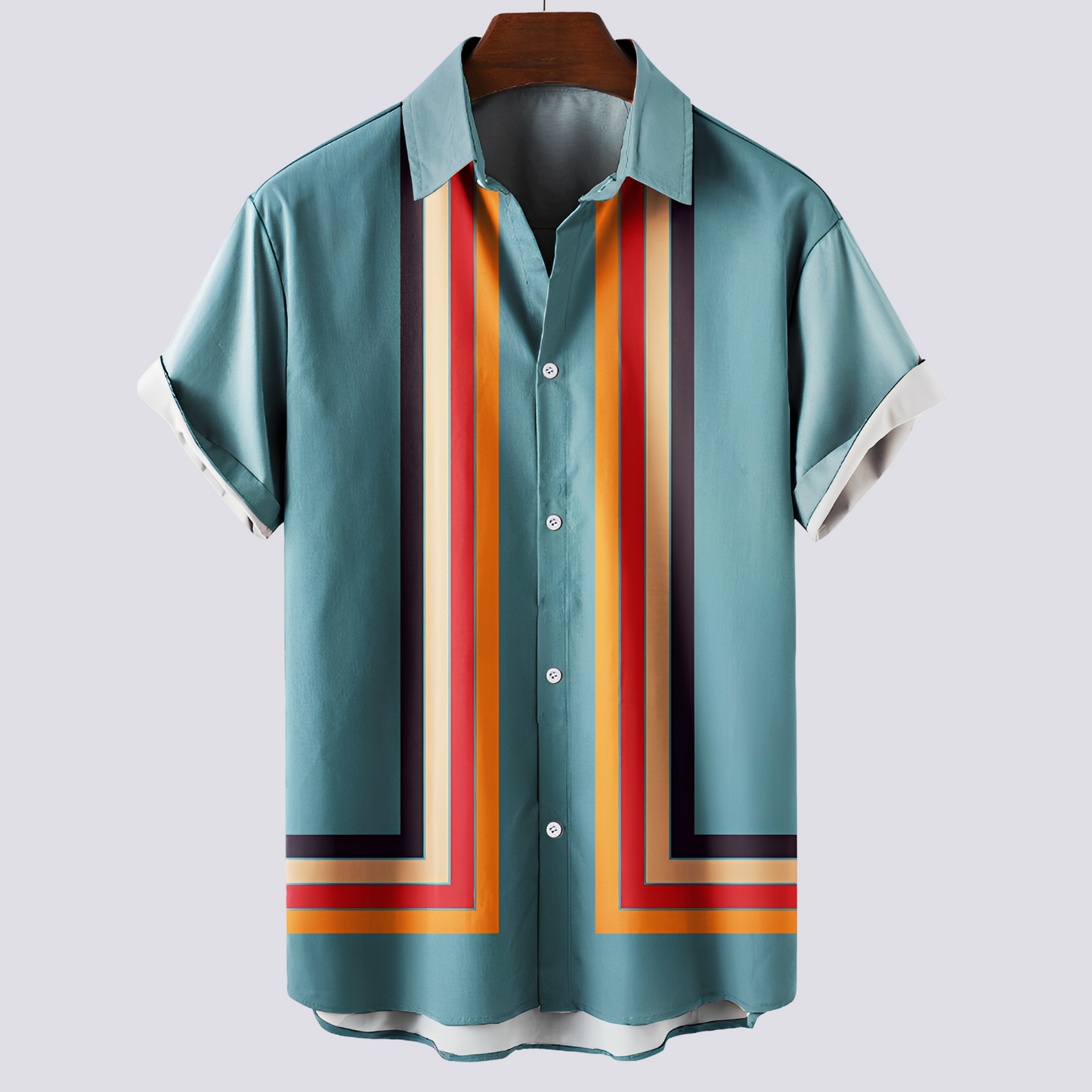 Herren Musterhemd Klassisches Print-Hemd Baumwolle Blau