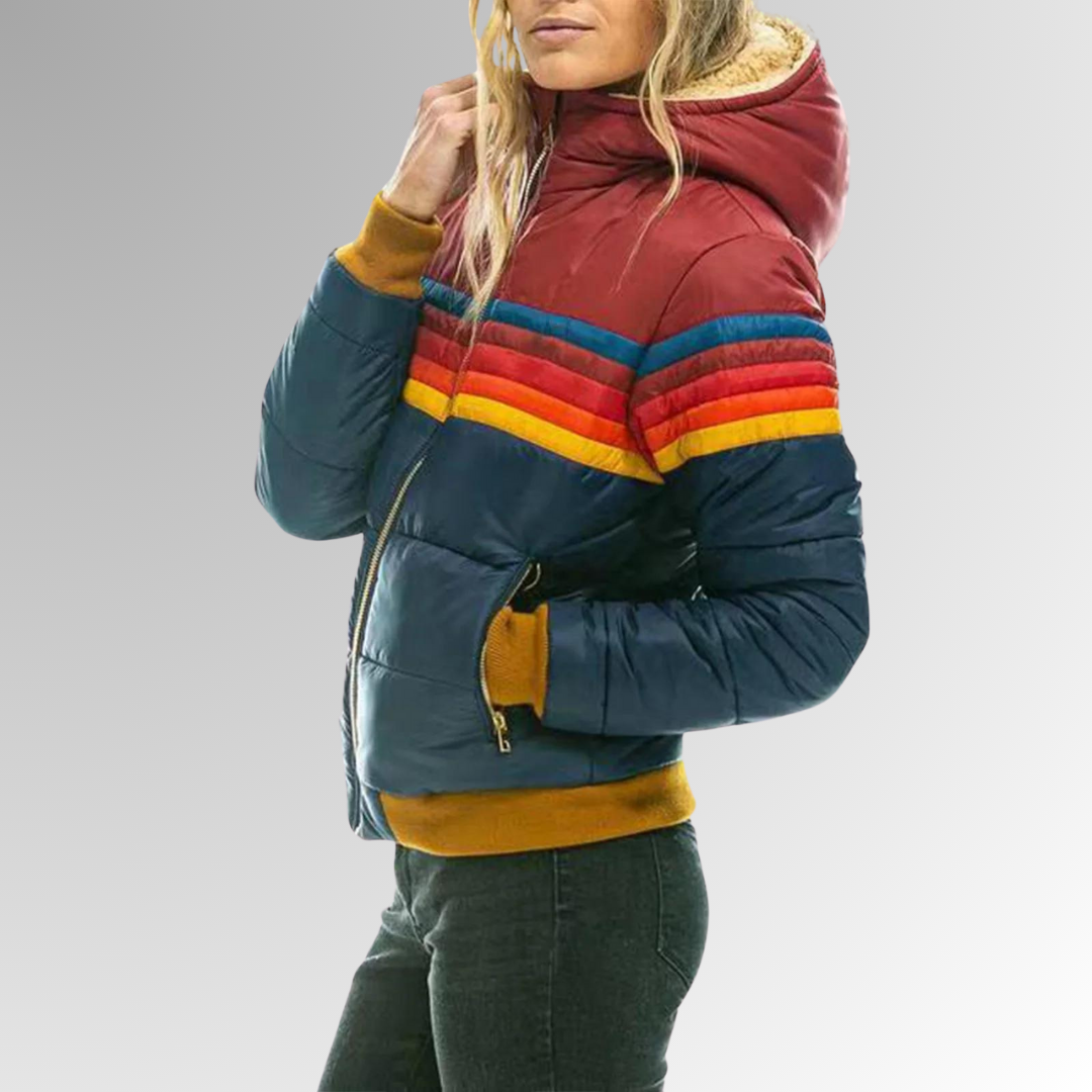 Damen Winterjacke Kapuze Streifenmuster