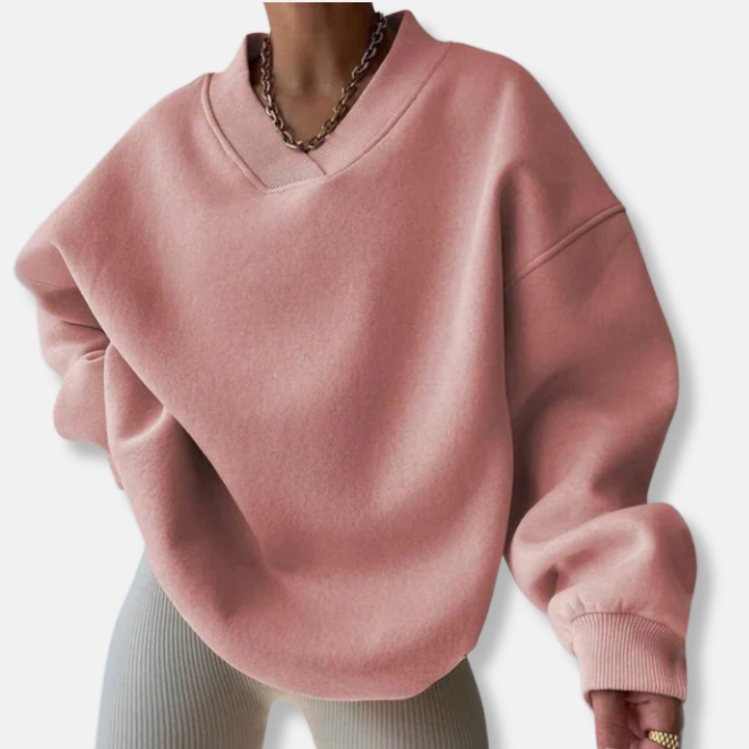 Eveloria Damen Sweatshirt Fleece-Mischung Übergroß V-Ausschnitt Grau