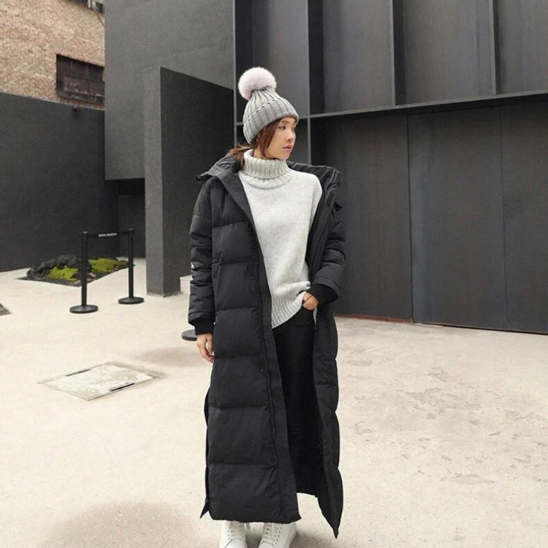 Damen Winterjacke Lang Gepolstert mit Kapuze