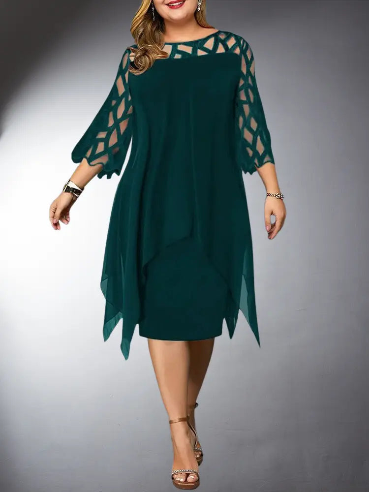 Eveloria Damen Midi-Kleid Spitze Plus Size Elegantes