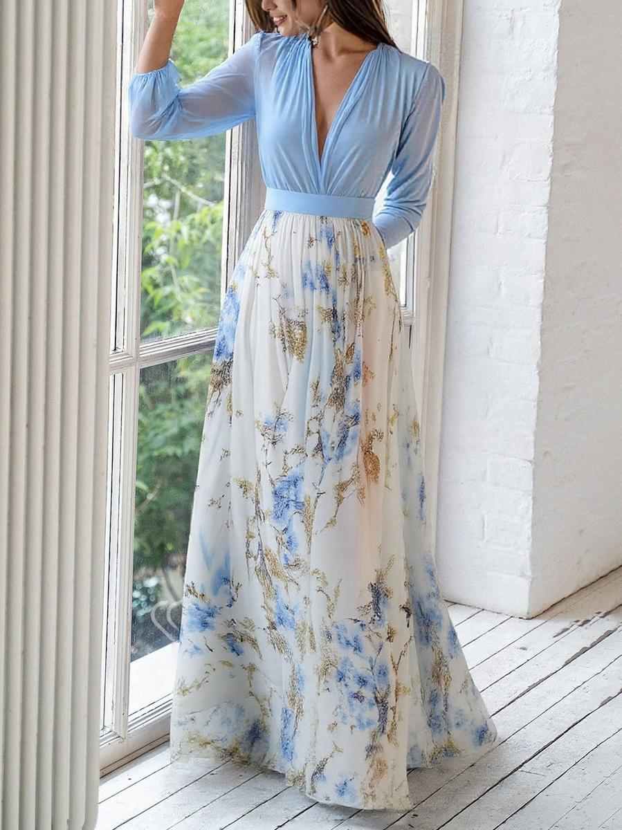 Eveloria Damen Maxikleid Glänzendes Blumenmuster