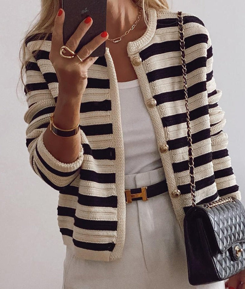 Eveloria Damen Gestreifter Pullover Langärmlig - Eveloria