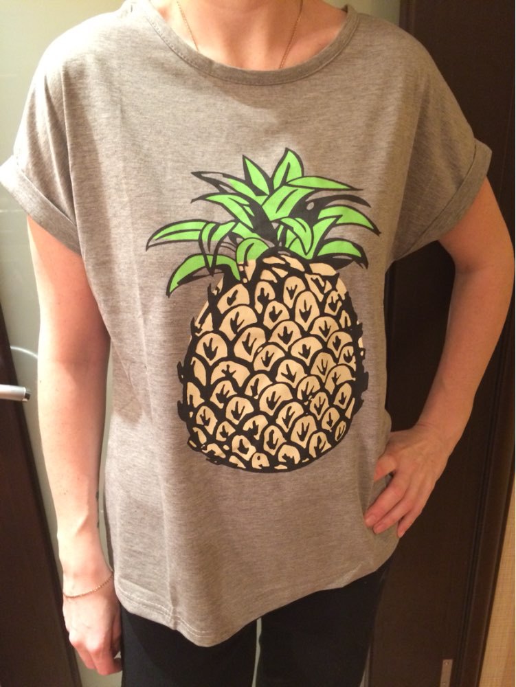 Damen T-Shirt Ananas-Motiv Leicht Baumwolle Weiß