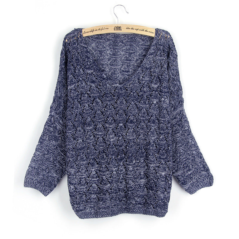 Damen Strickpullover V-Ausschnitt Luftiger Strick Anthrazit