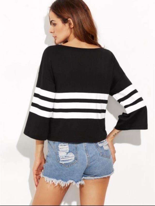 Damen Pullover Streifenmuster Baumwolle Eveloria