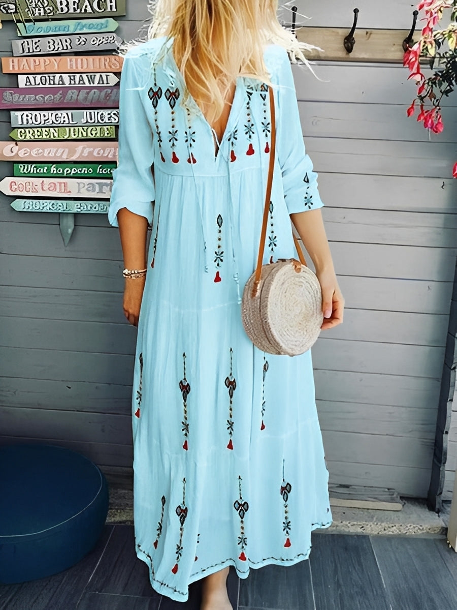 Damen Sommerkleid V-Ausschnitt Blumenmuster Leicht