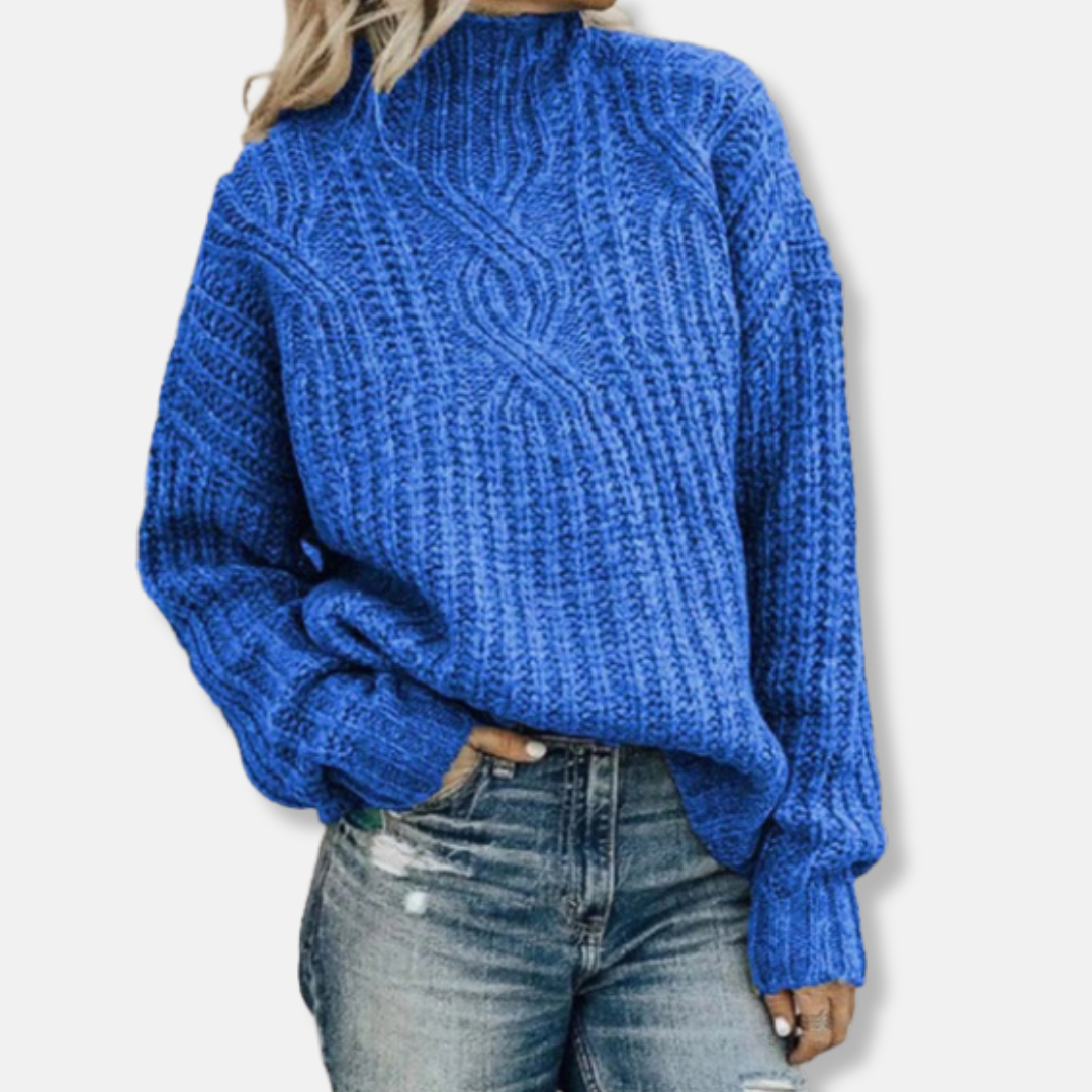 Eveloria Damen Pullover Sweatshirt Wolle Kabelstrick Hoher Kragen