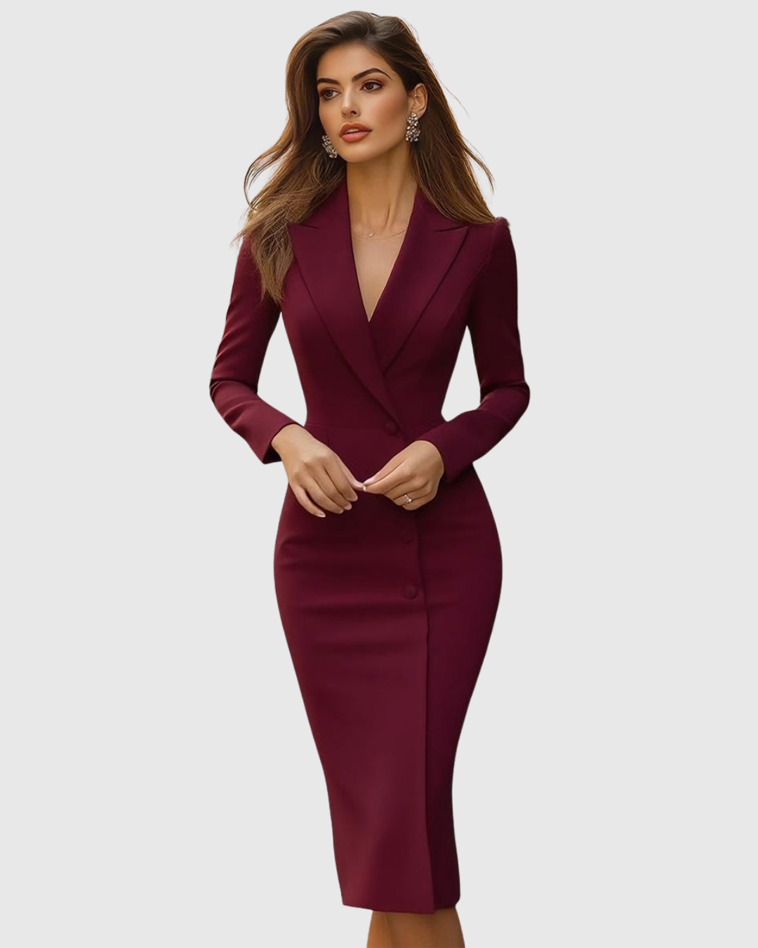 Damen Langarm Blazer Midi Kleid