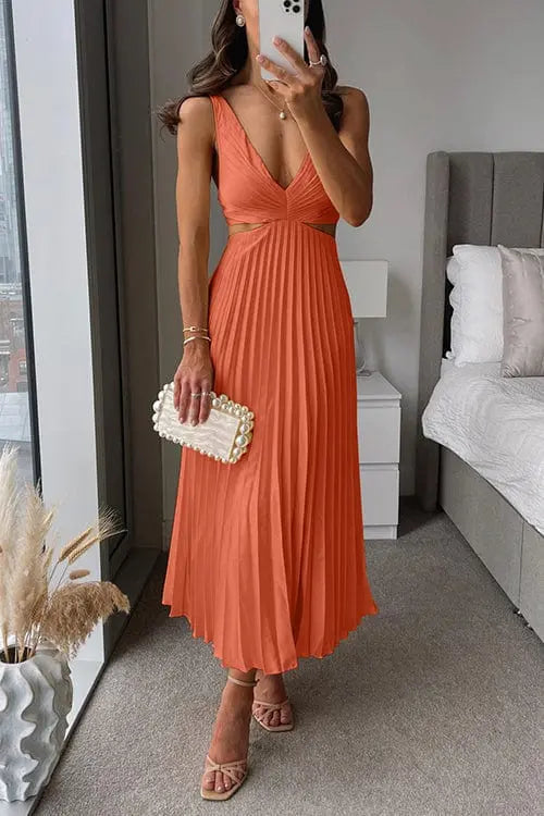 Damen Hochzeitsgastkleid Midi Plissiert
