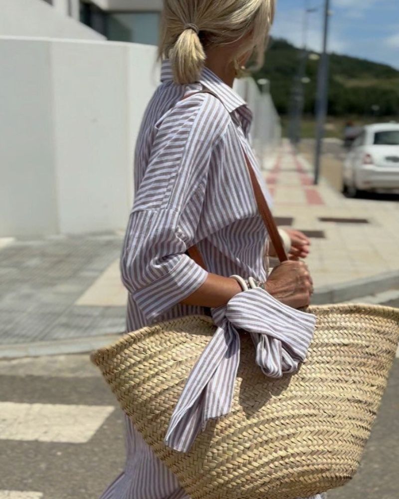 Damen Gestreiftes Sommerkleid aus Leinen Jasmin Optik