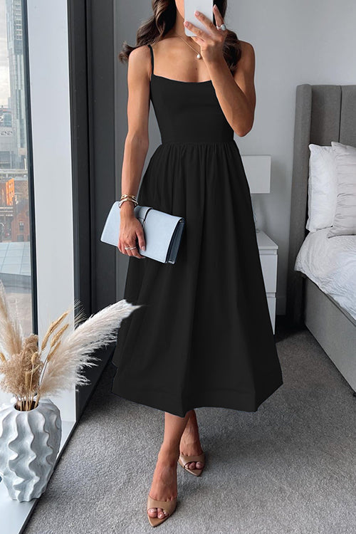 Eveloria Damen A-Linie Midi Kleid Spaghetti-Träger