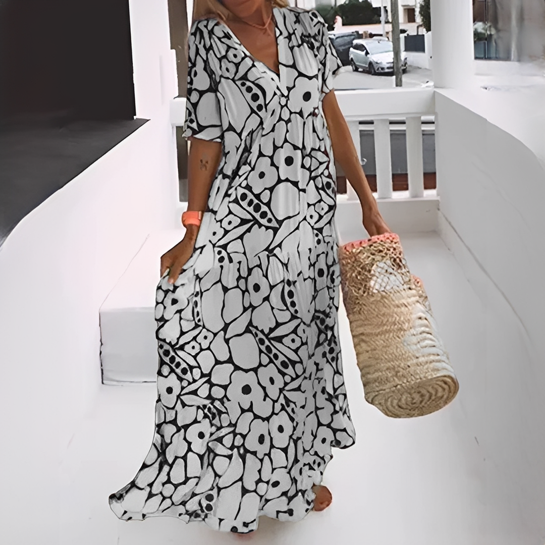 Damen Sommerkleid V-Ausschnitt Allover-Muster Leicht