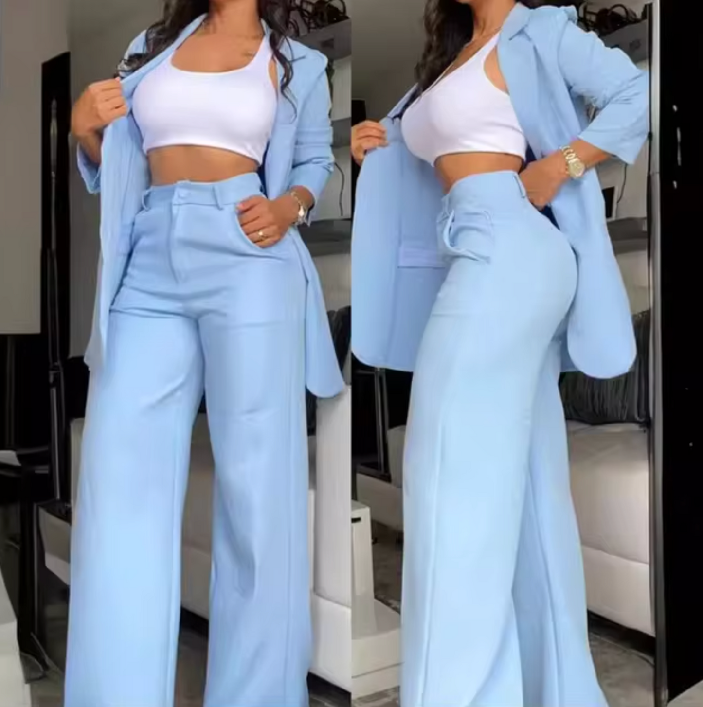 Eveloria Damen Blazer-Hosen-Set Langärmlig