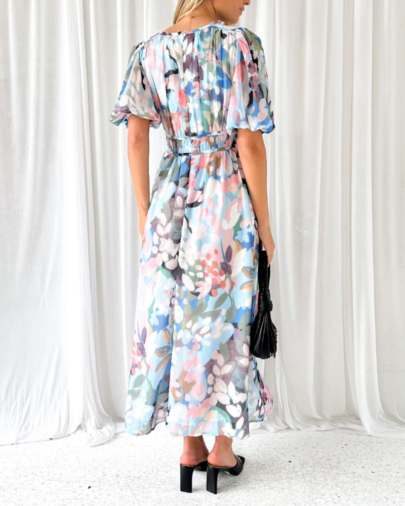 Eveloria Damen Maxi-Kleid Blumenmuster Baumwolle