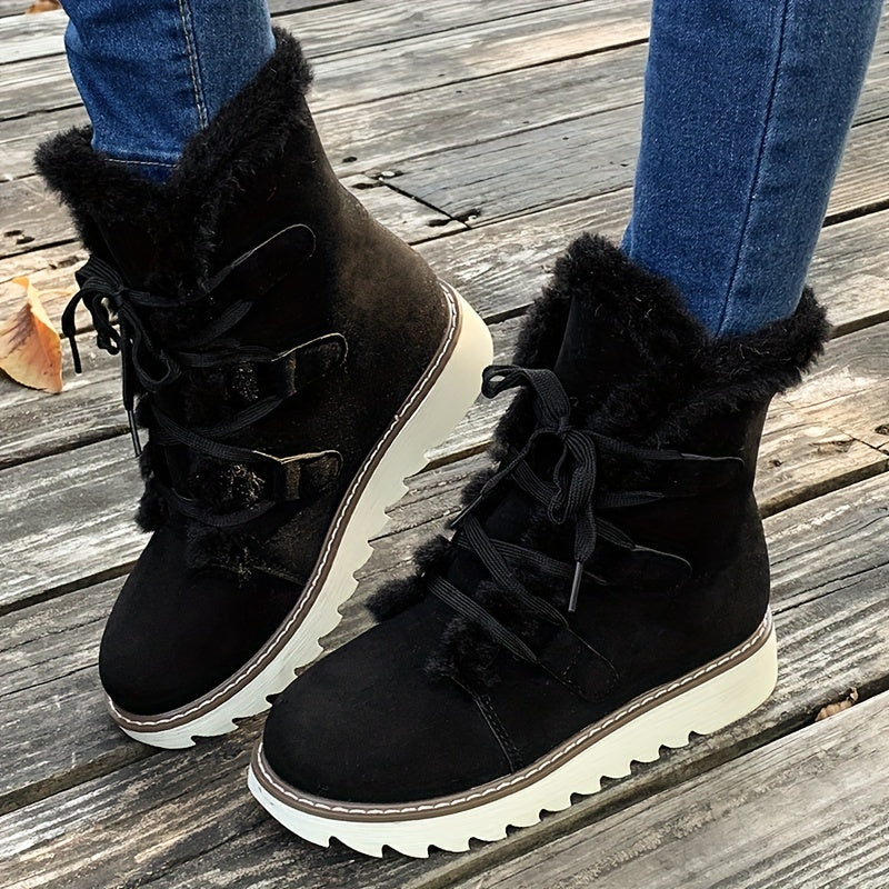 Damen Winterstiefel Schnürung Plateau Warm Innenfutter