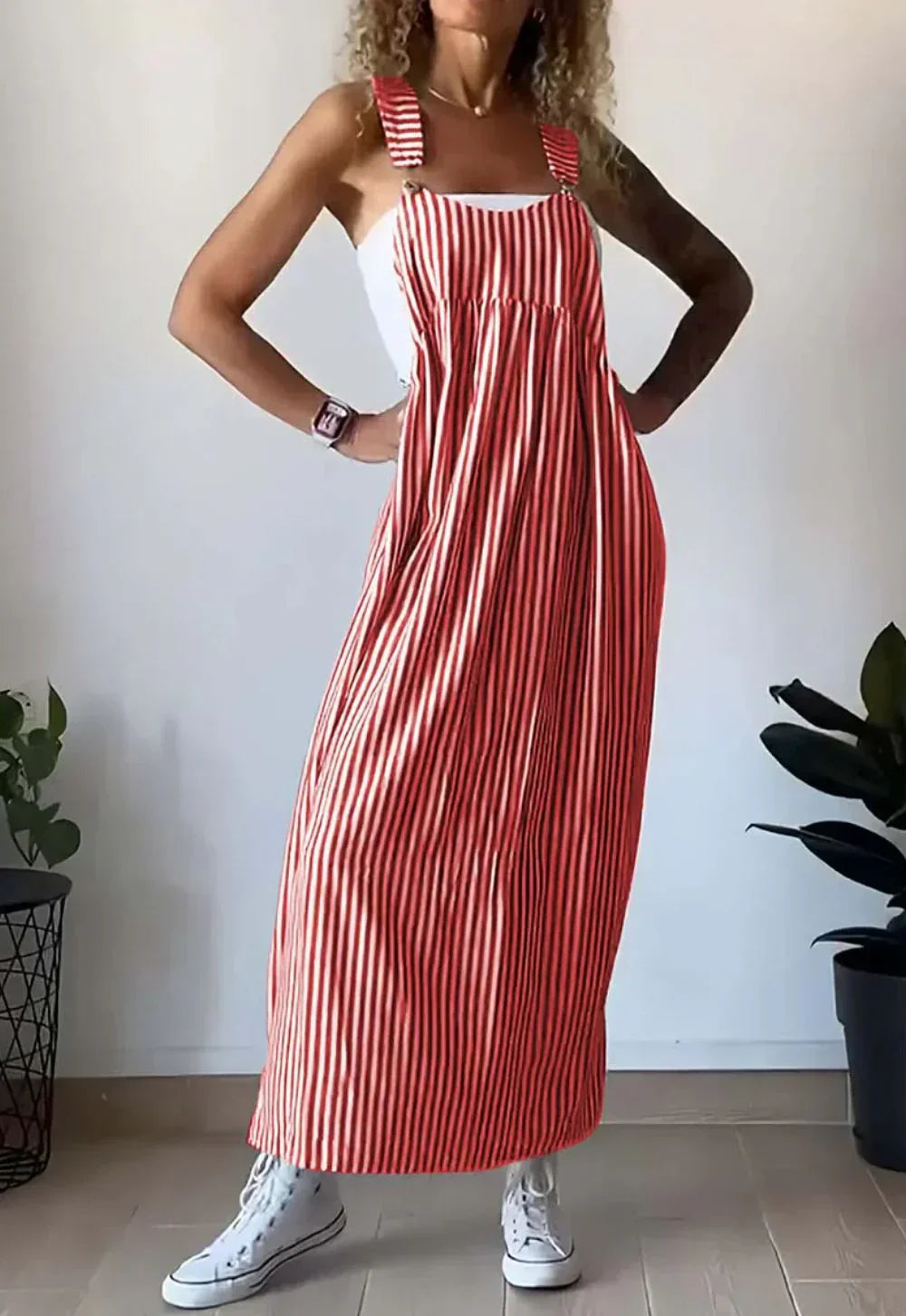 Eveloria Damen Leichtes Latzkleid Streifen