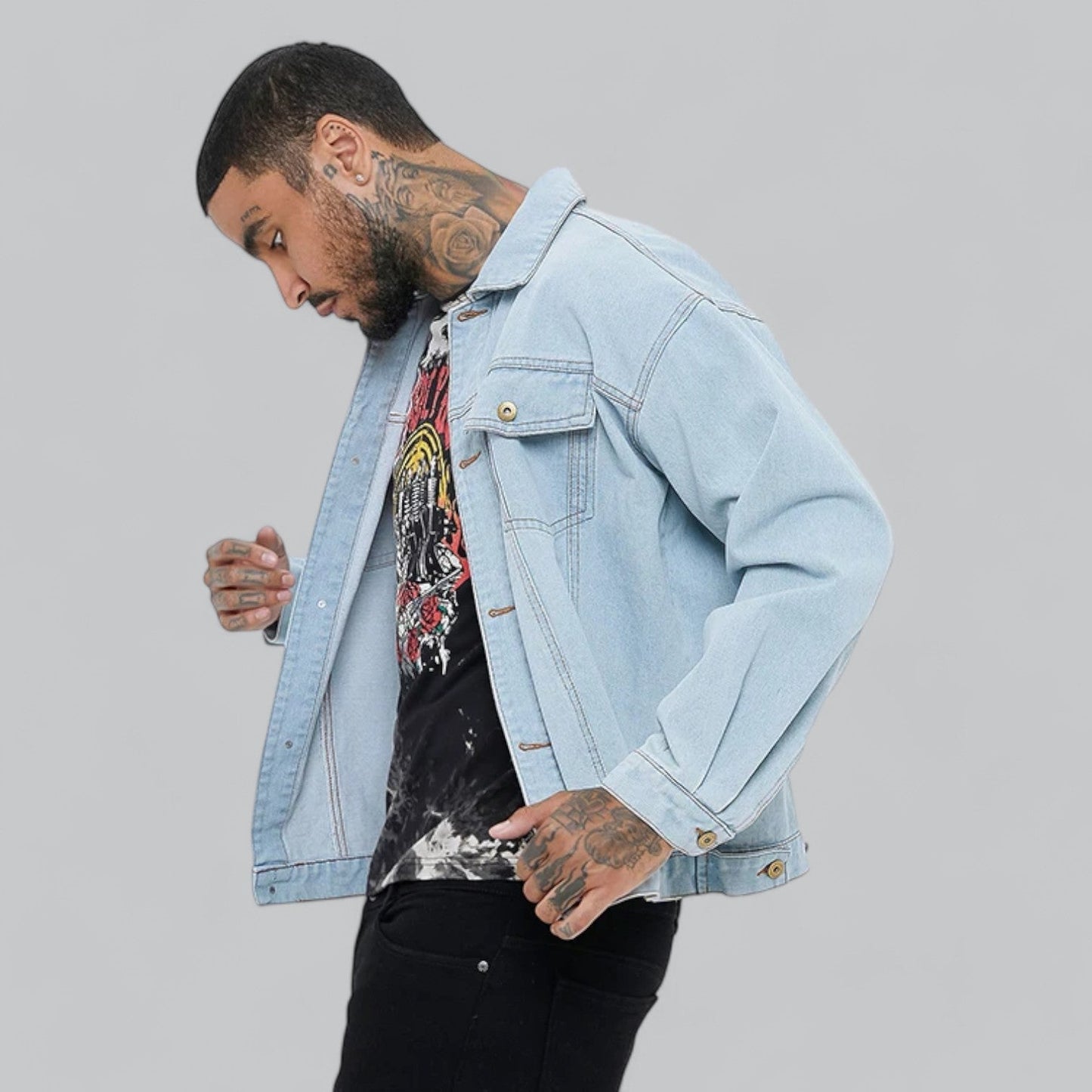 Eveloria Herren Jeansjacke Bequem Blau