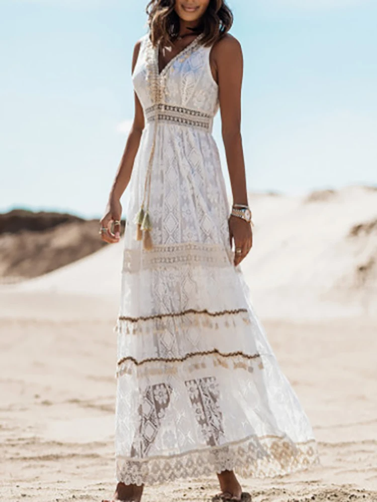 Damen Maxikleid Boho Stil Sommerkleid