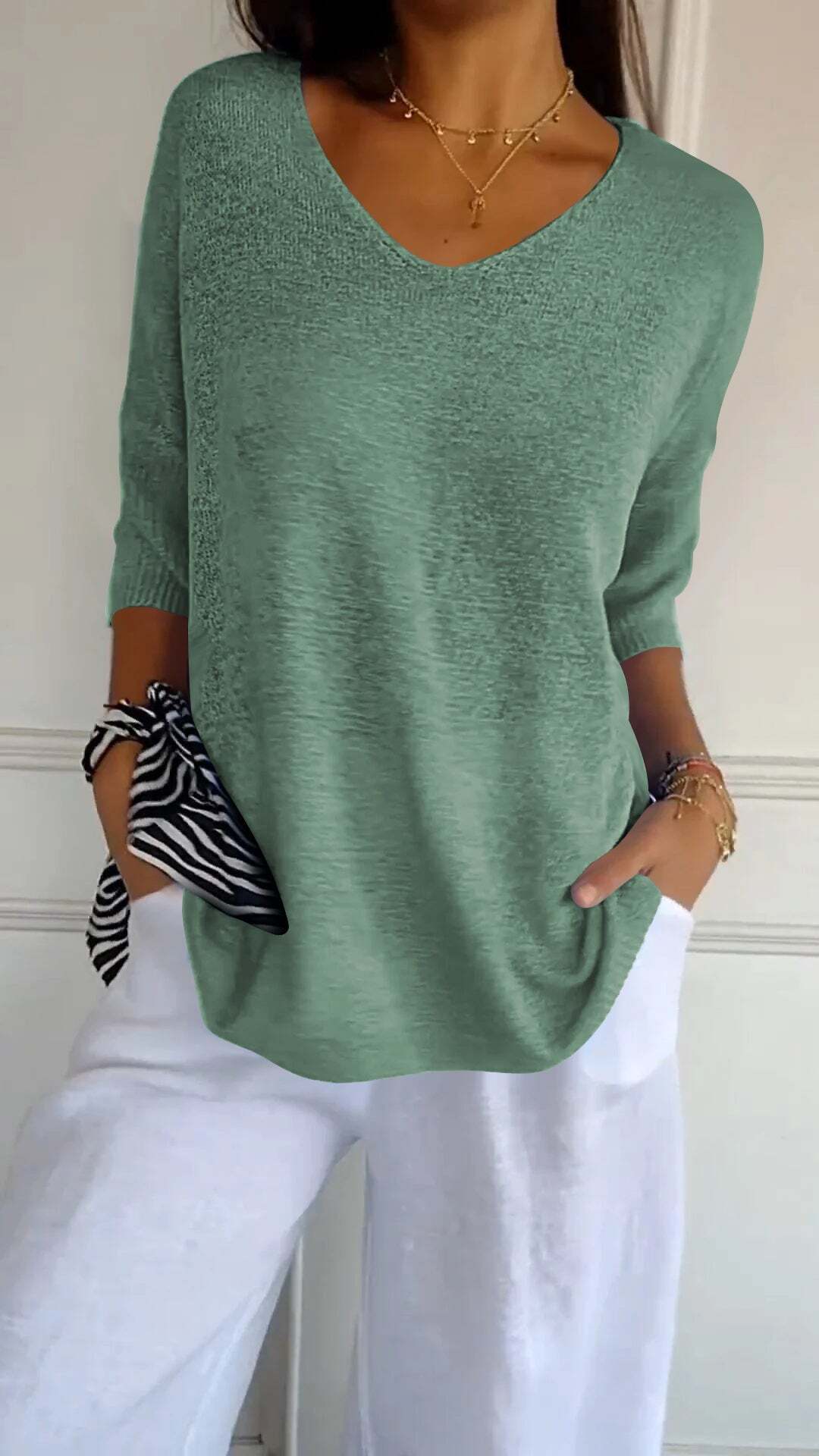 Eveloria Damen Pullover V-Ausschnitt Gestrickt