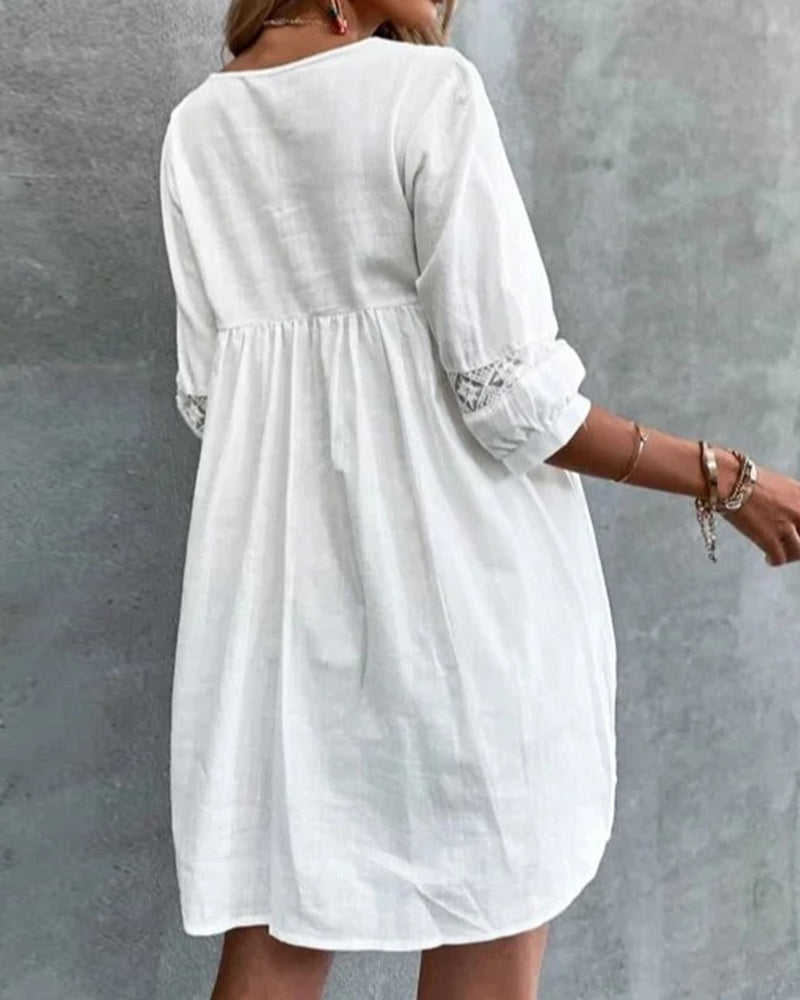 Eveloria Damen Spitzenkleid V-Ausschnitt Dreiviertelärmel