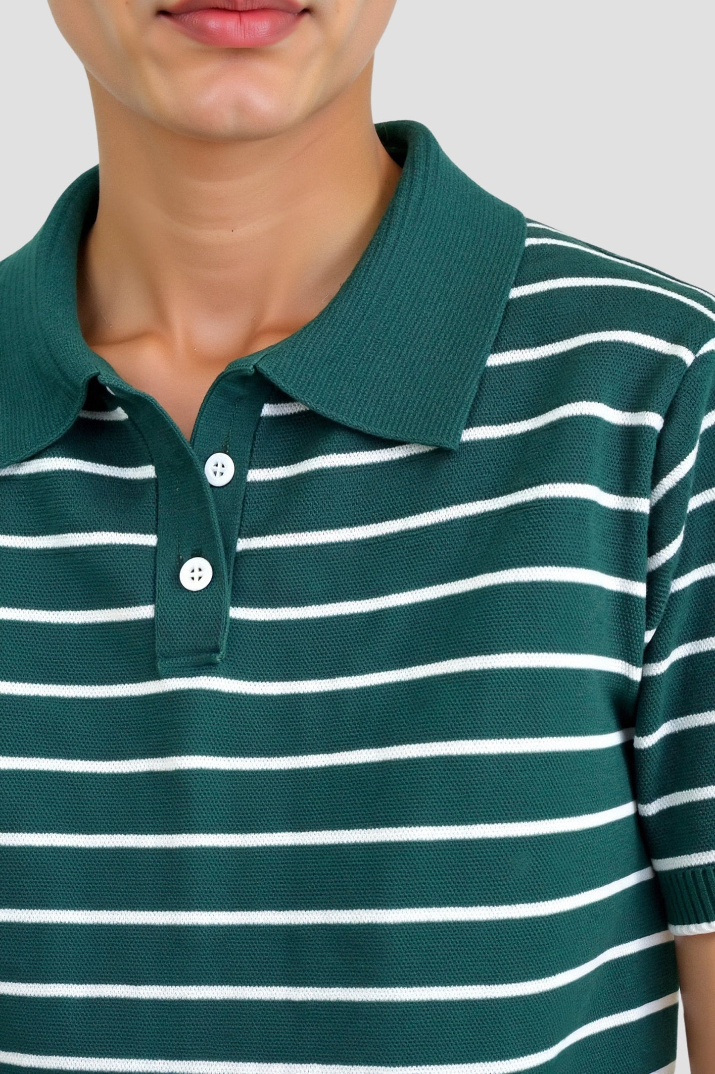 Damen Polo-Shirt Gestreift Dunkelgrün