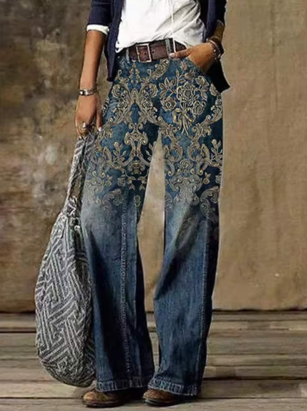 Eveloria Damen Bedruckte Jeans Baumwolle