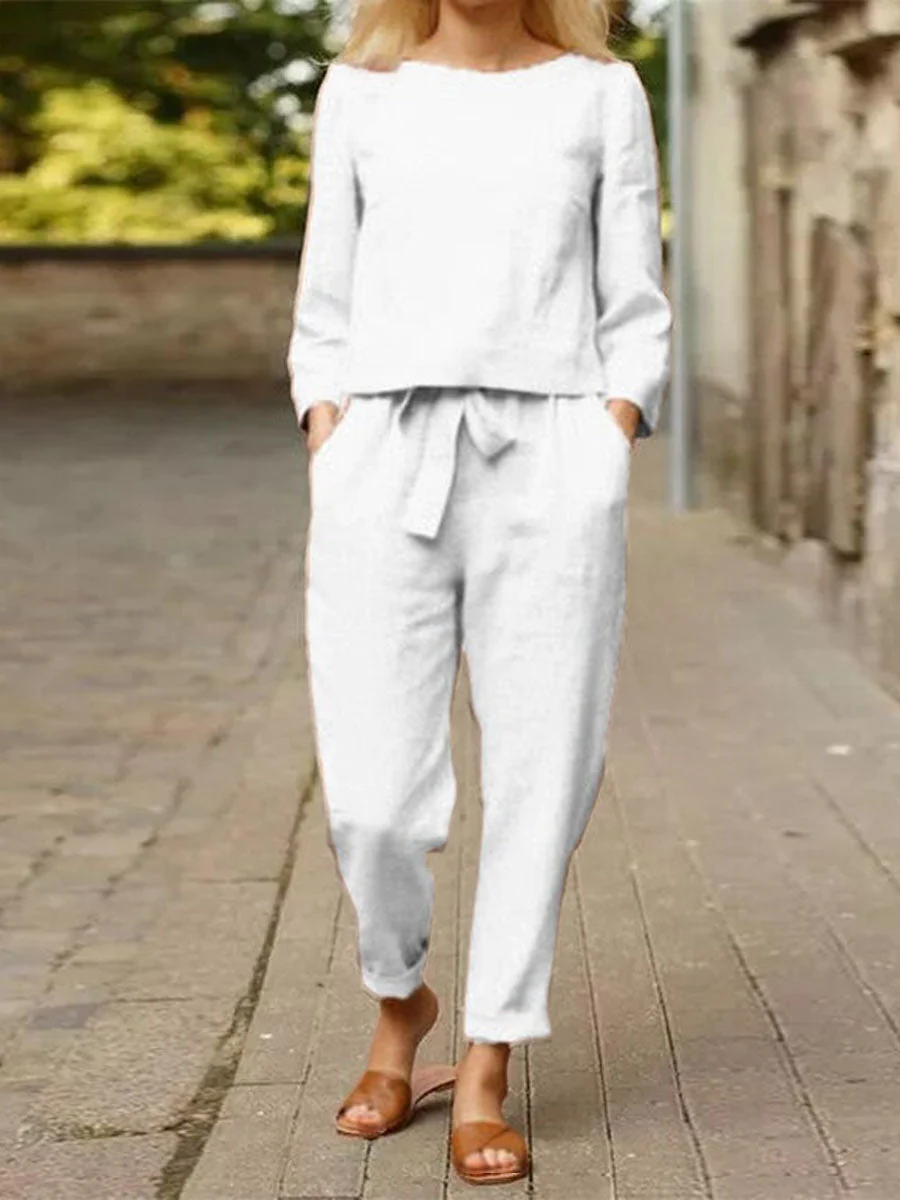 Damen Freizeit-Set Langärmliges Oberteil Gürtelhose