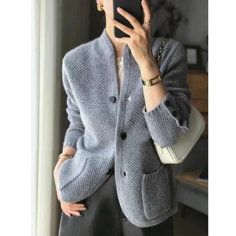 Damen Cardigan Klassisch Strick Beige