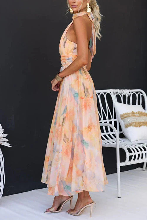 Damen Maxi Kleid Blumenmuster Leicht Sommerkleid