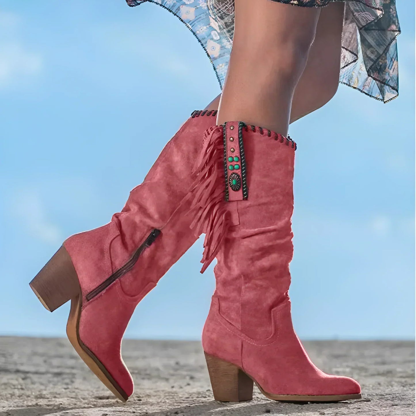 Eveloria Damen Cowboy-Stiefel Echtes Leder
