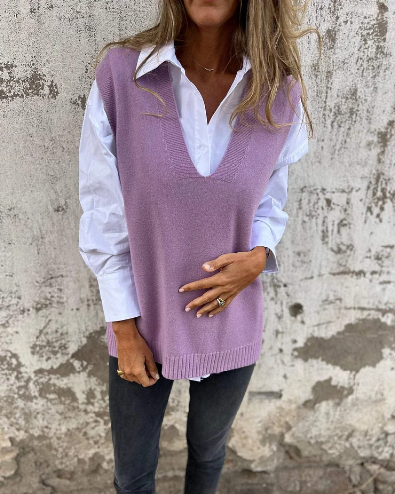 Damen Strick-Weste V-Ausschnitt Elegantes Design