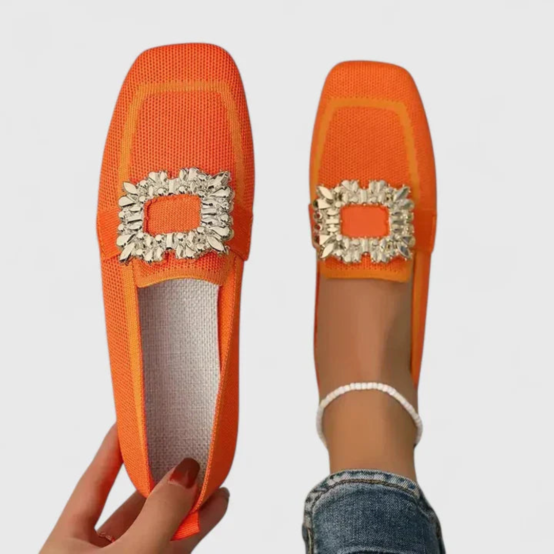 Damen Slip-On Loafer Kristallschnalle Schuhe