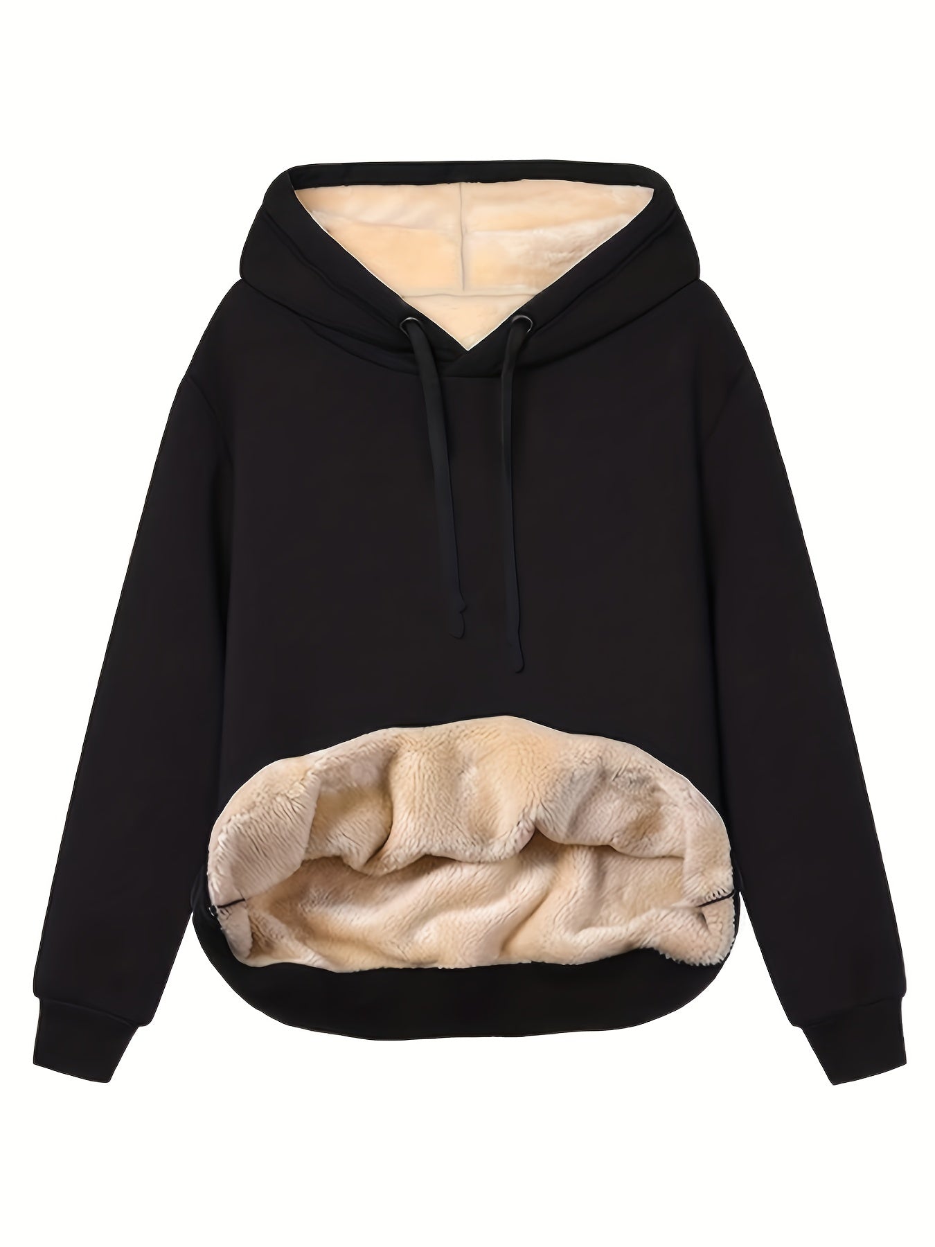 Damen Oversize Fleece-Hoodie Warm Schwarz - Eveloria