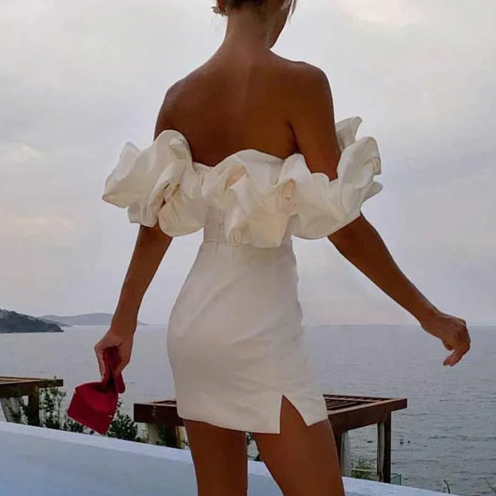 Damen Hochzeitsgastkleid Rüschen Minikleid