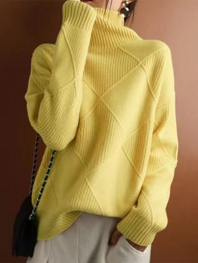 Eveloria Damen Rollkragenpullover 3D Rhombus Muster