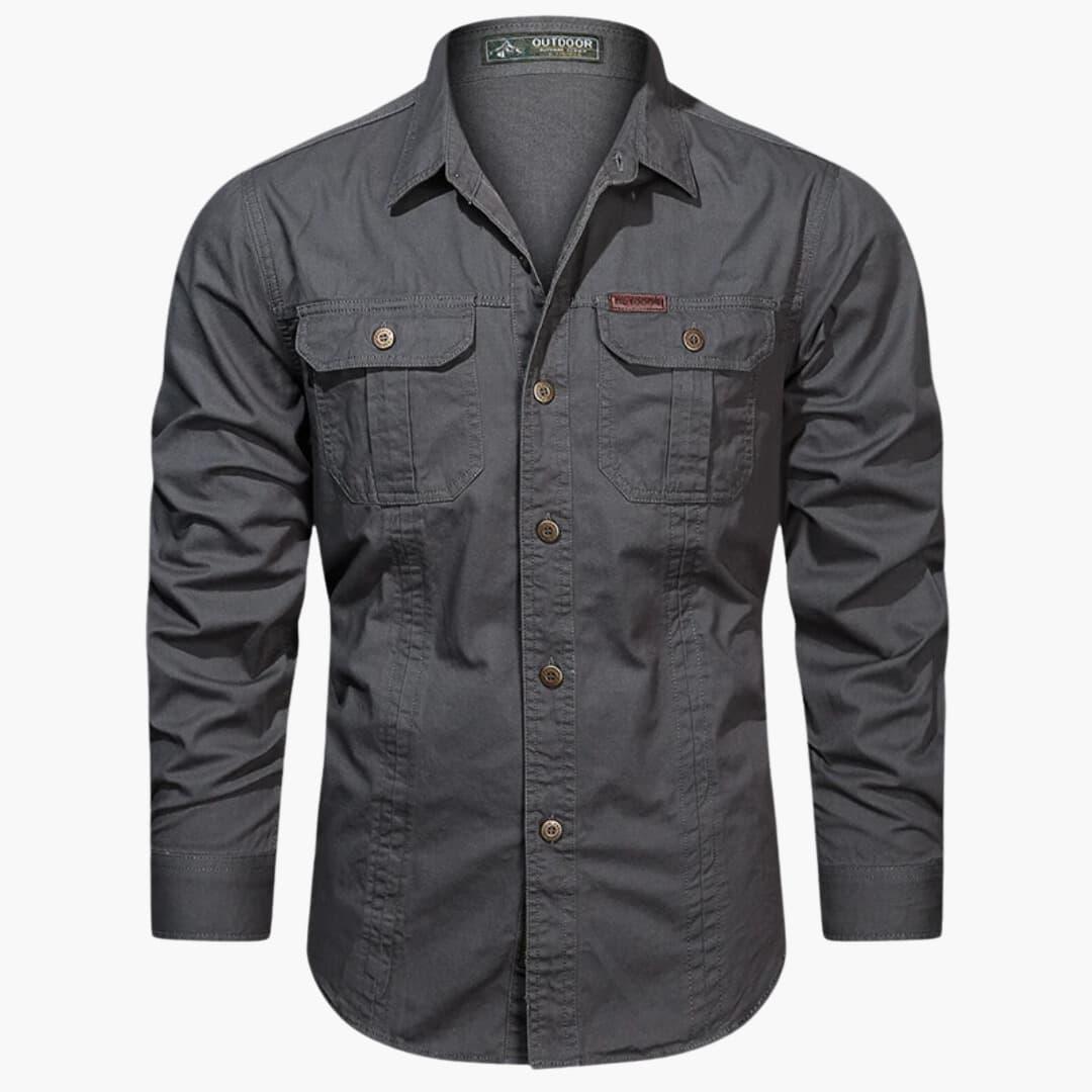 Herren Langarmhemd Cargo Baumwolle Beige