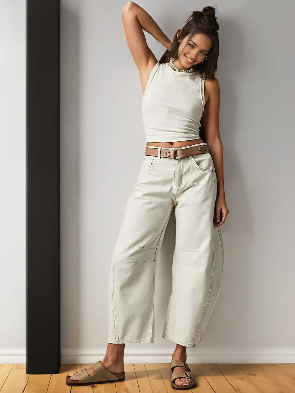 Damen Weite Jeans mit Nahtdetails