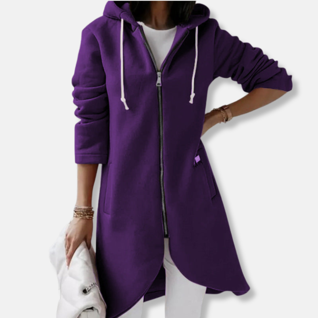 Damen Sweatshirtjacke Lässig Kapuze Baumwollmischung Mittellang