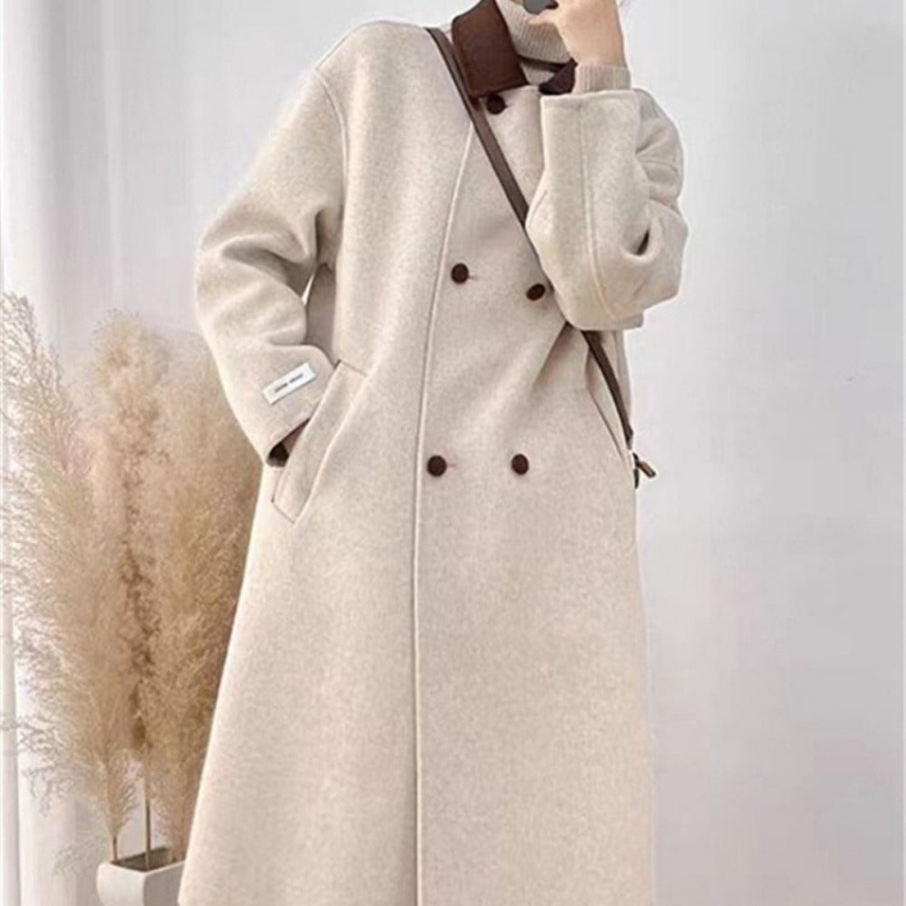 Damen Wollmix-Mantel Lang Beige Braun