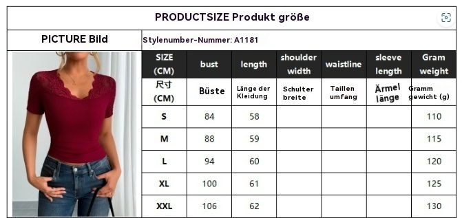 Eveloria Damen Bluse Mit Spitze Kurze Ärmel Spitzen Manschetten Weiß