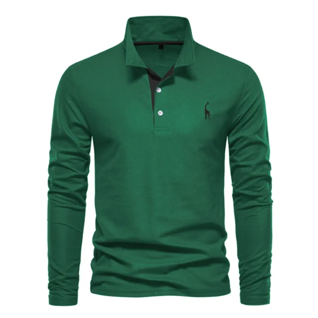 Herren Langarm Polo-Shirt Baumwolle Lässig Weiß