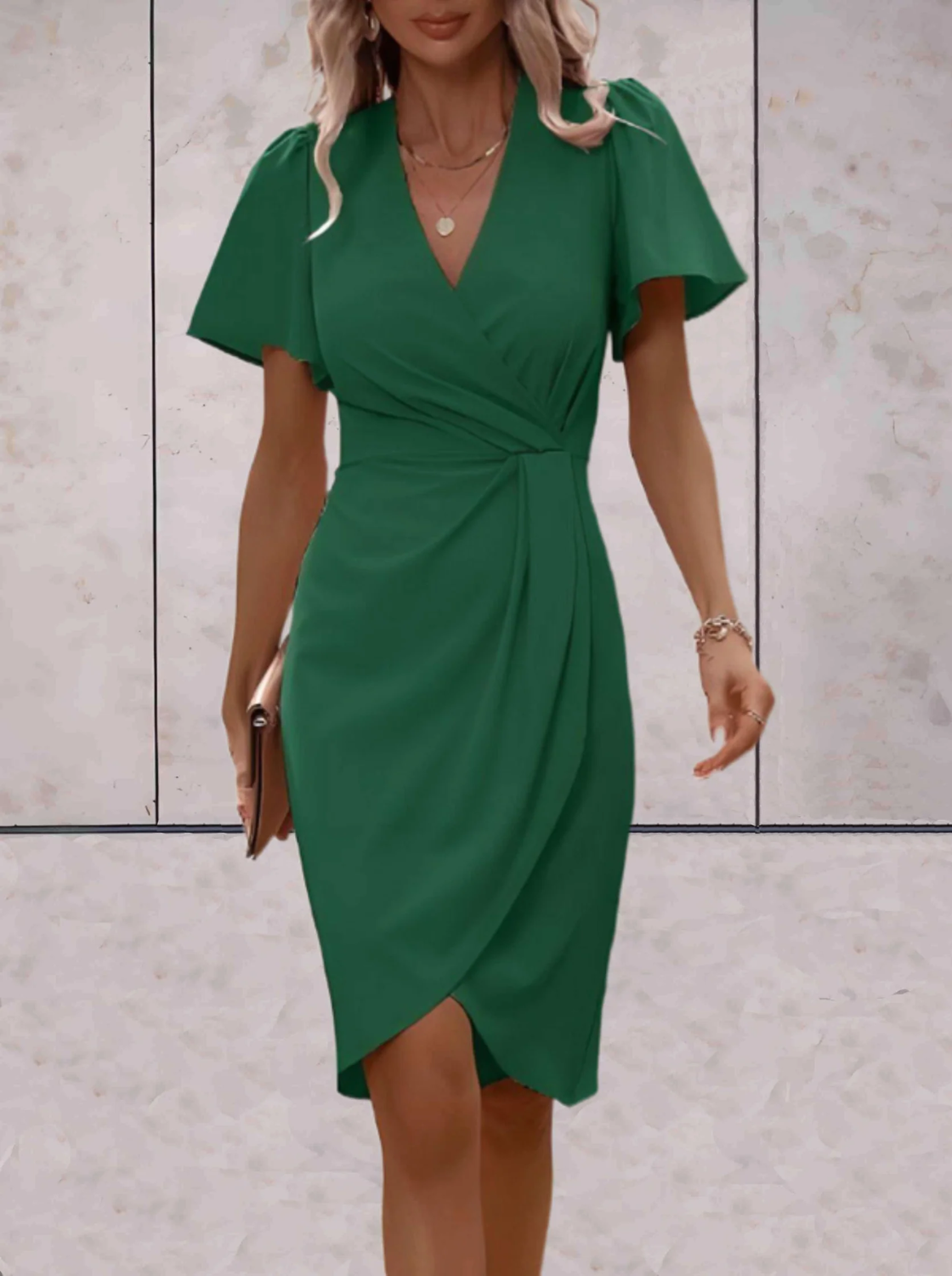 Damen V-Ausschnitt Kleid Puffärmel Sommer