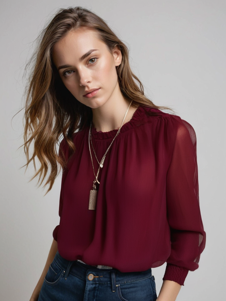 Damen Elegante Langarmbluse Mit Rüschen