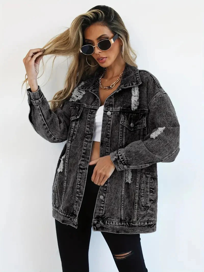 Damen Übergröße Jeansjacke
