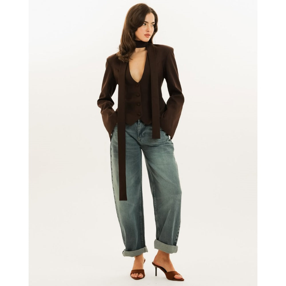Damen Blazerjacke Langärmlig mit Schal