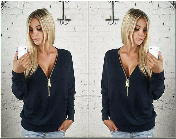 Damen Oversized Pullover Reißverschluss Modern Eveloria