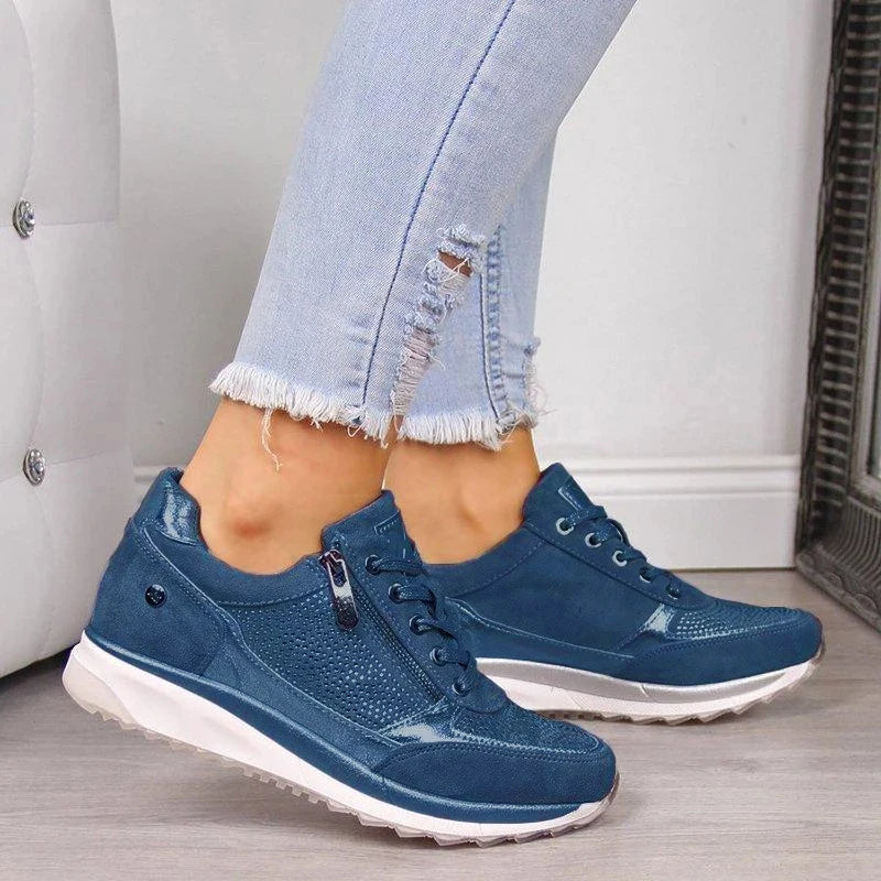 Damen Plateau Sneaker Schnür- und Reißverschluss