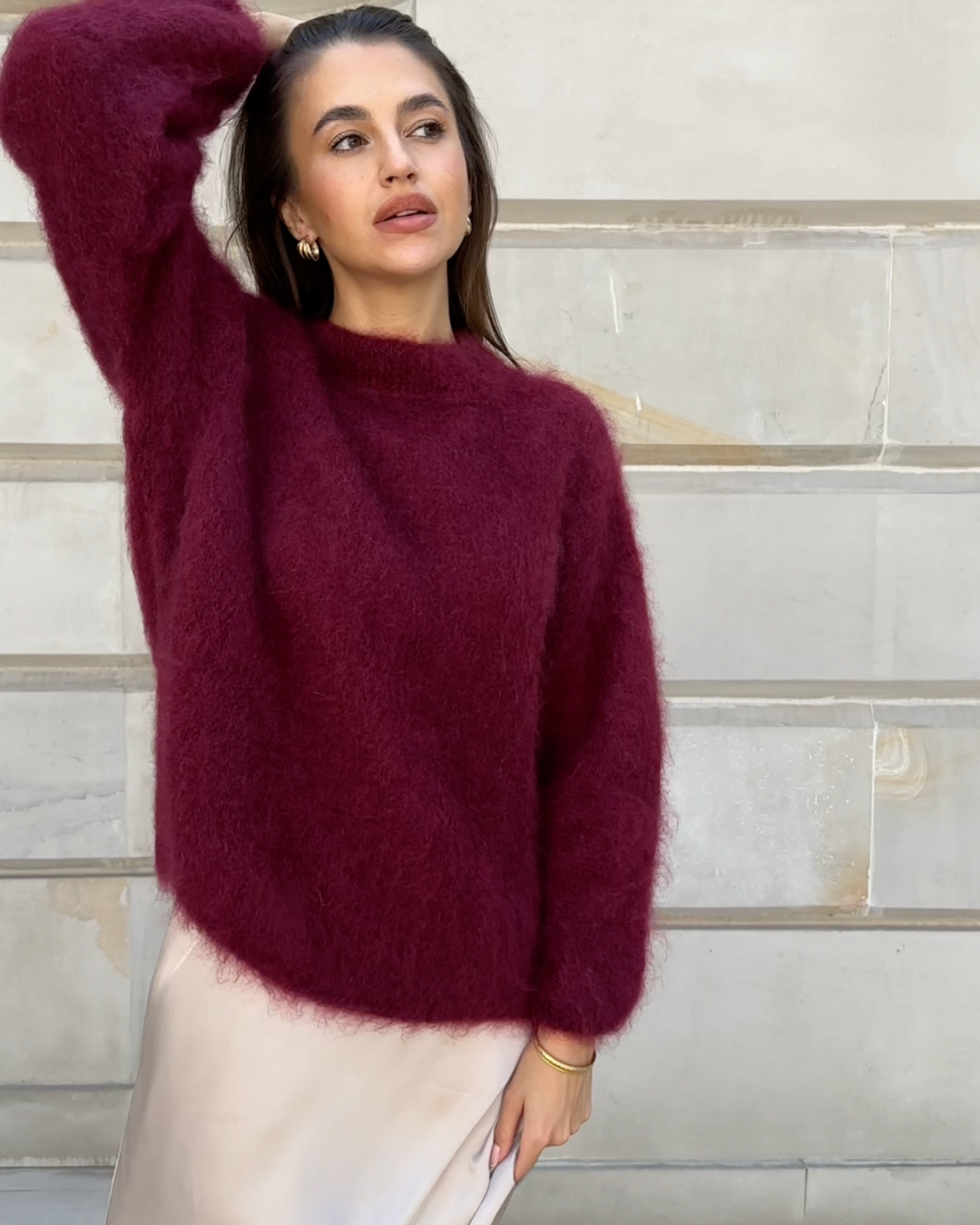 Eveloria Damen Mohairpullover Kuschelig Beige