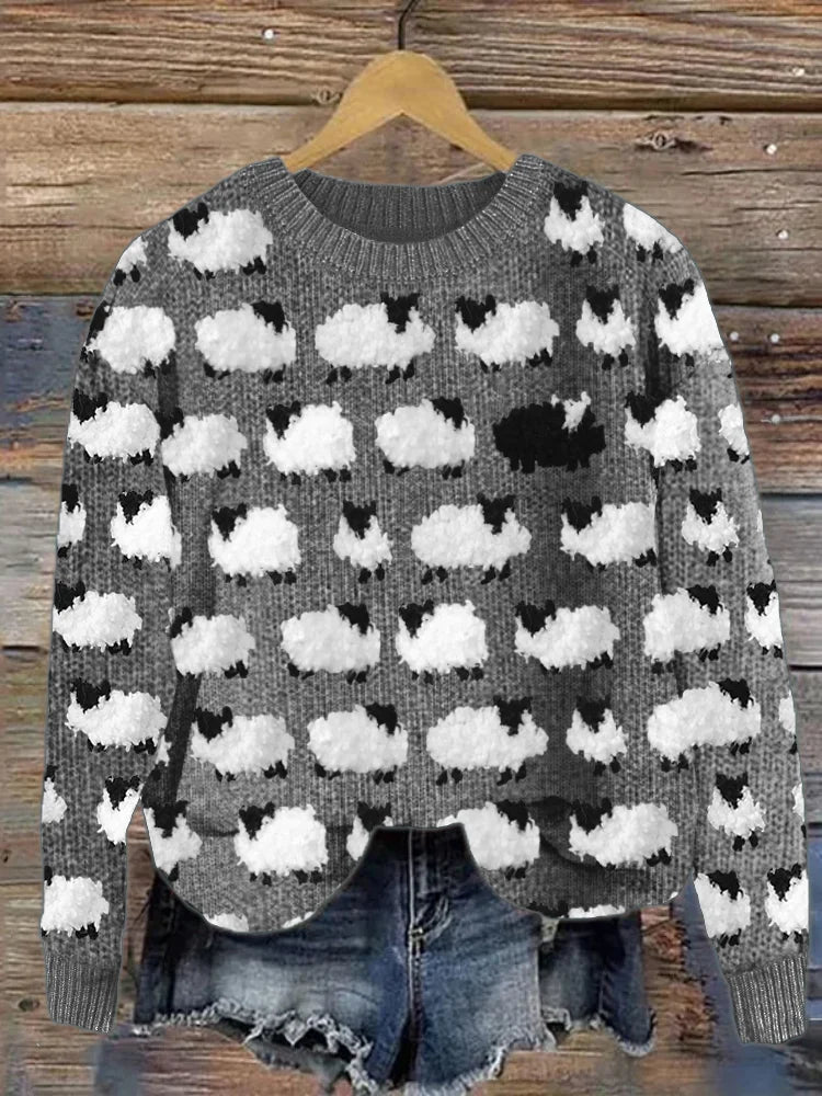 Eveloria Damen Langärmliges Sweatshirt Schafmuster